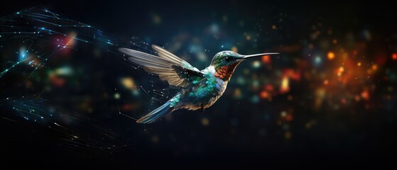 Data Flow Concept With A Digital Hummingbird. - obrazy, fototapety, plakaty