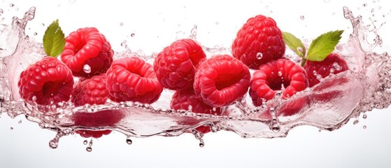 Raspberries In Juice Splash Juicy Raspberries With A Splash