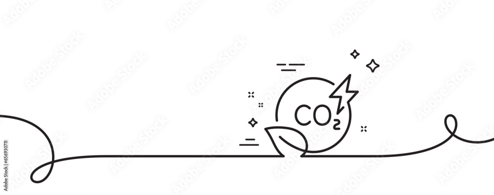 Poster co2 gas line icon. continuous one line with curl. carbon dioxide emissions sign. green energy symbol