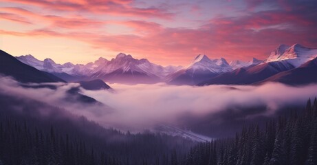 Sunset's embrace over the foggy Rockies.