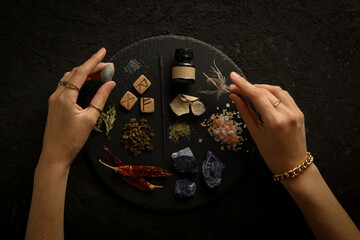 Magic, occult, esoteric, divination and wicca concept, top view