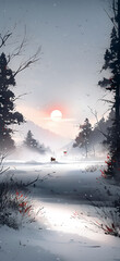 Japanese style snow landscape