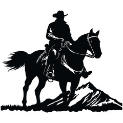 Cowboy riding horse and wearing hat, isolated on transparent background, Ai Generated.