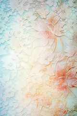 Obraz premium Painting of flowers on wall with blue background.