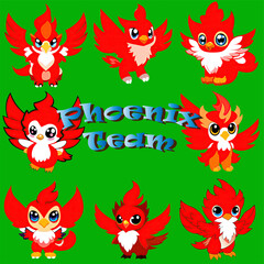 Naklejka premium Character red phoenix team on green background