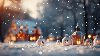 Beautiful picture illustration of a funny cute snowman - obrazy, fototapety, plakaty