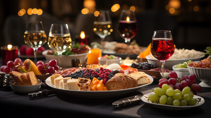 Beautiful picture illustration of a Christmas table with delicacies - obrazy, fototapety, plakaty