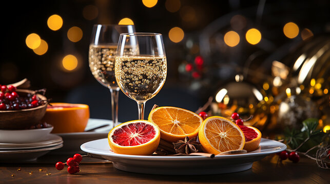 Beautiful picture illustration of a Christmas table with delicacies