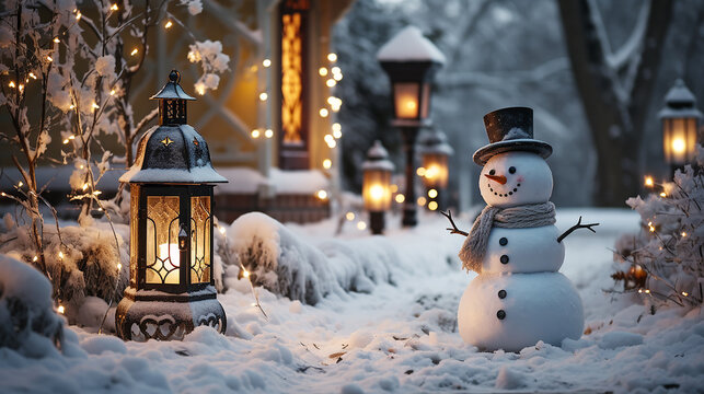 Beautiful picture illustration of a funny cute snowman