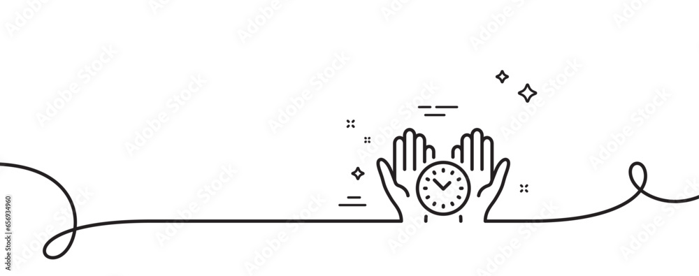 Poster safe time line icon. continuous one line with curl. clock sign. office management symbol. safe time 
