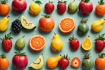 Colorful Fruit Mockup Cut Apple Kiwi Citrus On Pink Background