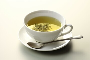 Obraz na płótnie Canvas Teacup filled with green tea on a plain white background. Generative AI