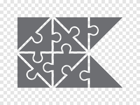 Simple icon polygonal puzzle of triangles in gray. Simple icon puzzle of the ten elements  on transparent background for your web site design, app, UI. EPS10.