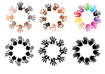 Hand care vector icon illustration design. Diversity clipart. Spiral of colorful hands
