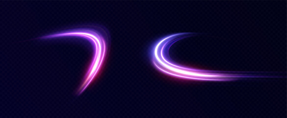 Neon speed lines. Dynamic light motion traces. Light trace wave, trace line.	