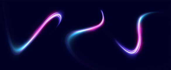 Neon speed lines. Dynamic light motion traces. Light trace wave, trace line.	