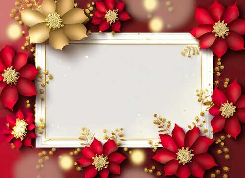 Elegantes Weihnachtsdesign - Weihnachtskarte, mit roten und goldenen Blumen und Platz für Beschriftungen