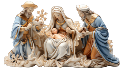 Mary and joseph and their children statue for Christmas Decoration isolated on white background