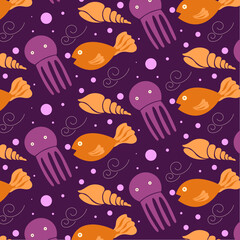 seam pattern with fish and bubbles