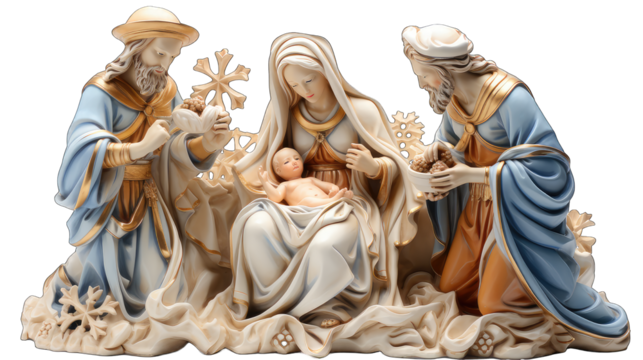 Mary and joseph and their children statue for Christmas Decoration isolated on white background