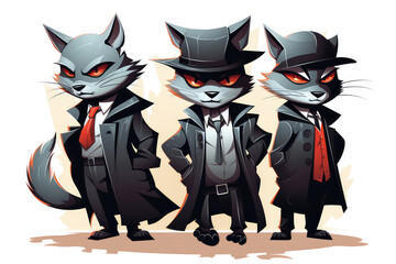 Abstract illustration of funny cartoon group of gangster cats