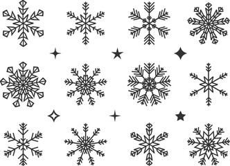 Snowflake collection. Winter ornamental decor.