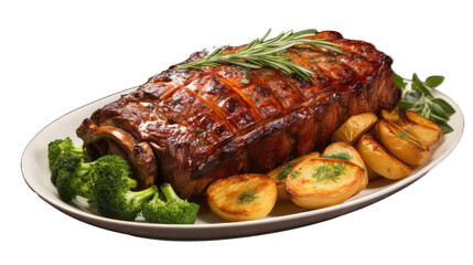 Easter roasted Lamb rib with vegetables isolated on white background