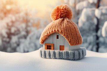 house in winter heating system concept - obrazy, fototapety, plakaty