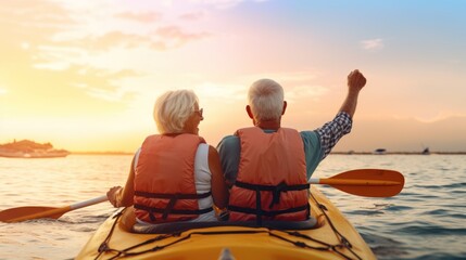 Happy seniors is having fun with travelling and joyful activity on holiday, happy retirement concept.