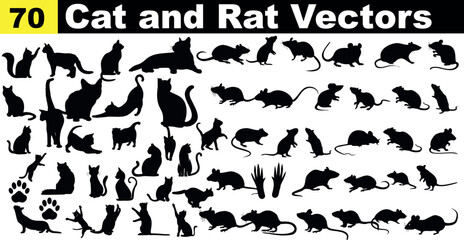 Black Cat and Rat Vector Illustrations - A trendy collection of 70 black cat and rat vector illustrations on a white background. Perfect for graphic design, web design, stickers, and more.