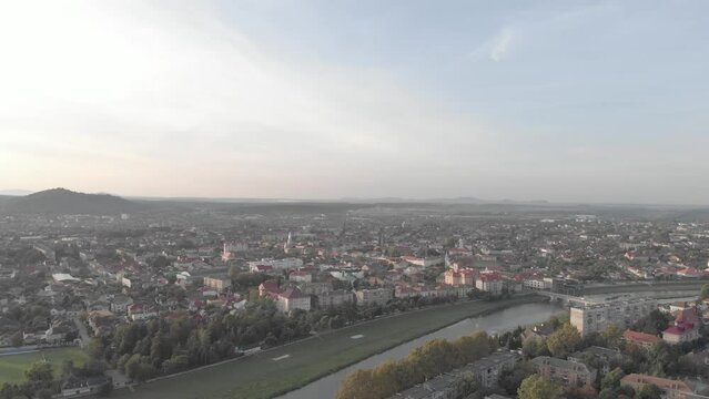 cities mukachevo, nature of ukraine, carpathian mountains, drone video filming ukraine, cities of ukraine