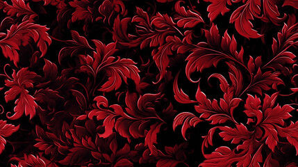 Red black velvet burnout seamless pattern wallpaper background - obrazy, fototapety, plakaty