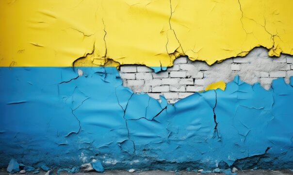 ukraine flag on fractured concret wall