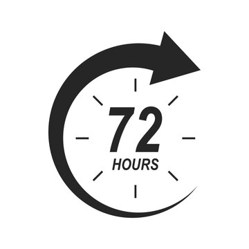 72 hours icon with circle arrow. 3 days pictogram. Shipping delivery symbol. Special offer sign. Discount pictogram. Customer service label. Vector graphic illustration