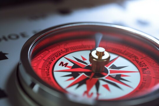 Horizontal image of a conceptual compass with a red label indicating effort. Business mode concept. Generative AI