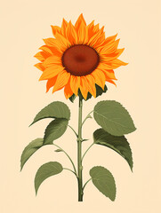 Sunflower on a beige background. Vintage style.