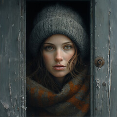 winter, door and girl