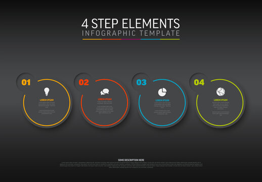 Simple dark infographic template with four circle steps 