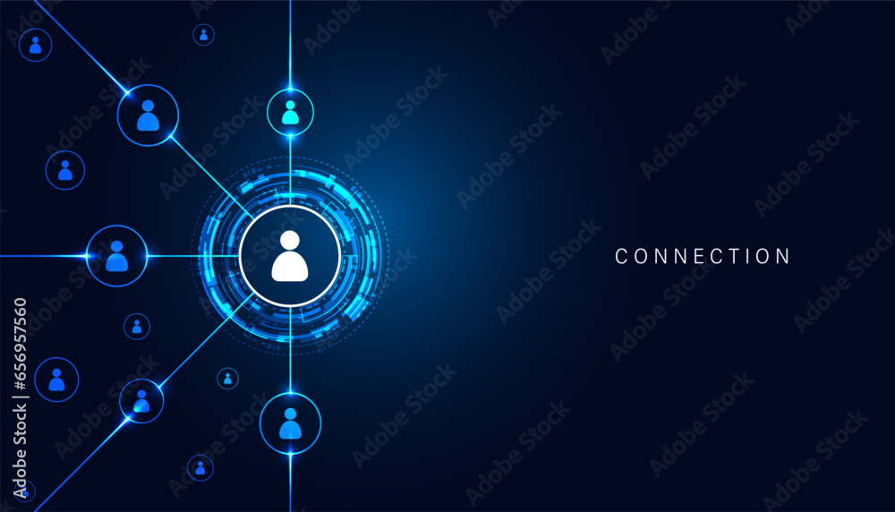 Wall mural abstract network connection, digital hi-tech digital internet communication, technology on circle ba