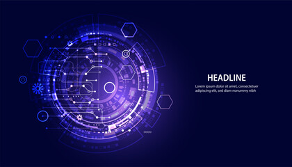 Abstract Circle Digital Circuit Concept Light Circle Network Connection purple Digital Background Futuristic Modern.
