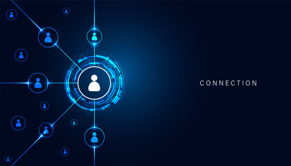 Abstract Network connection, digital hi-tech digital internet communication, technology on circle background and people icons on modern background.