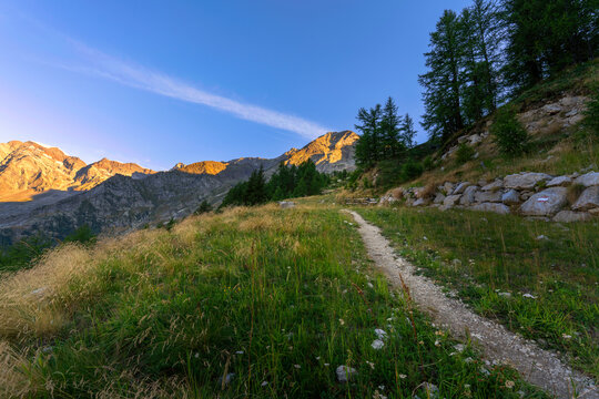 Italy,Piedmont, Trail to Monte Moroat dawn