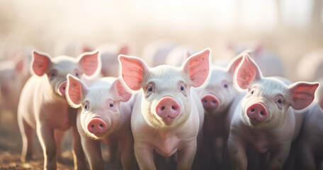 Ecological pigs and piglets at the domestic farm, Pigs at the factory - obrazy, fototapety, plakaty