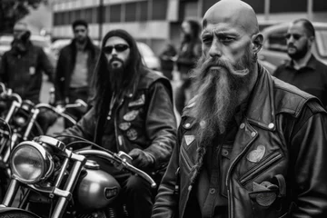 Tuinposter B&W biker gang in the street © Schizarty