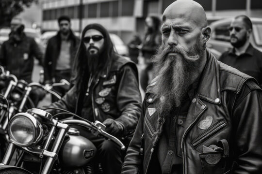 B&W biker gang in the street