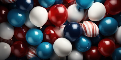 Fototapeta na wymiar Pattern of white blue red balloons, colors of the Russian-French flag with empty space for text