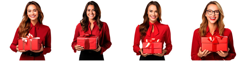 Fototapeta premium A collection of woman with gift set isolated on a white background