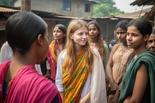 a young woman leading a group of women on an outreach program in the community