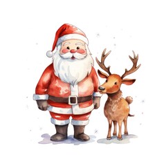 Santa Claus watercolor, portrait, Christmas, hat, winter,Santa cute watercolor illustration.