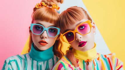 Obraz premium funny girls in suits and glasses